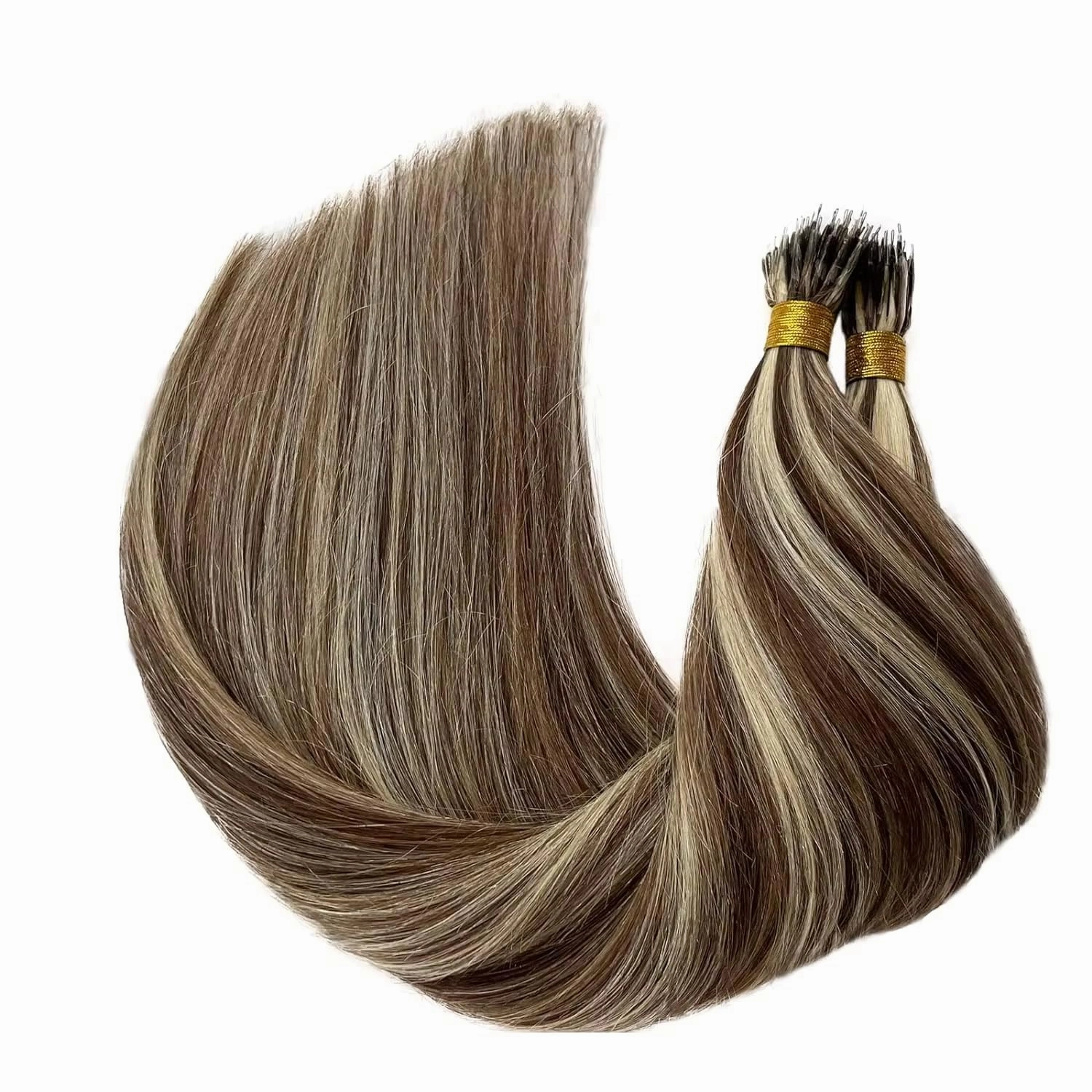 Nano Ring Hair Extensions 100% Human Hair Highlight Piano Color #4/613 Nano Bead Hair Extensions Straight 100G Nano For Women 1G/strand (100 Strands, 20inch)