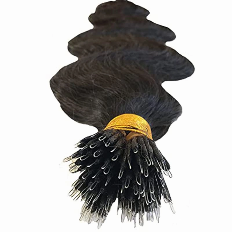 Nano Ring Real Human Hair Extensions Brazilian Body Wave 100% Remy Hair Nano Bead Hair Extensions for Women(22INCH #4 Medium Brown)