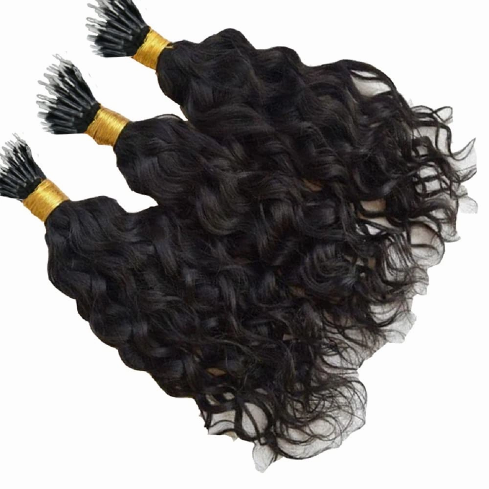Nano Ring Real Human Hair Extensions Brazilian Loose Wave 100% Remy Hair Nano Bead Hair Extensions for Women (24inch 100strand, Natural black)