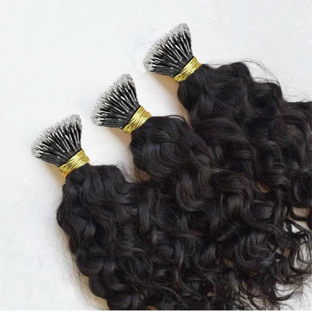 Nano Ring Real Human Hair Extensions Brazilian Loose Wave 100% Remy Hair Nano Bead Hair Extensions for Women (24inch 100strand, Natural black)