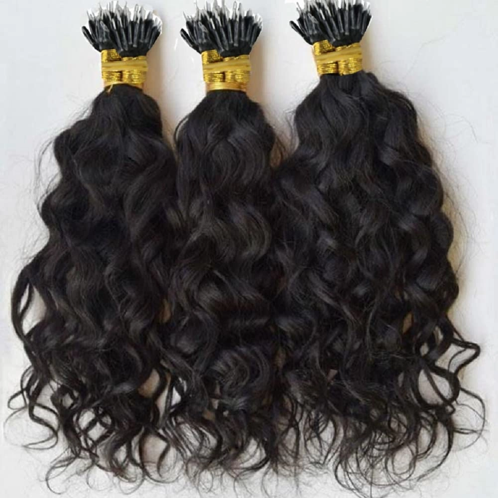 Nano Ring Real Human Hair Extensions Brazilian Loose Wave 100% Remy Hair Nano Bead Hair Extensions for Women (24inch 100strand, Natural black)