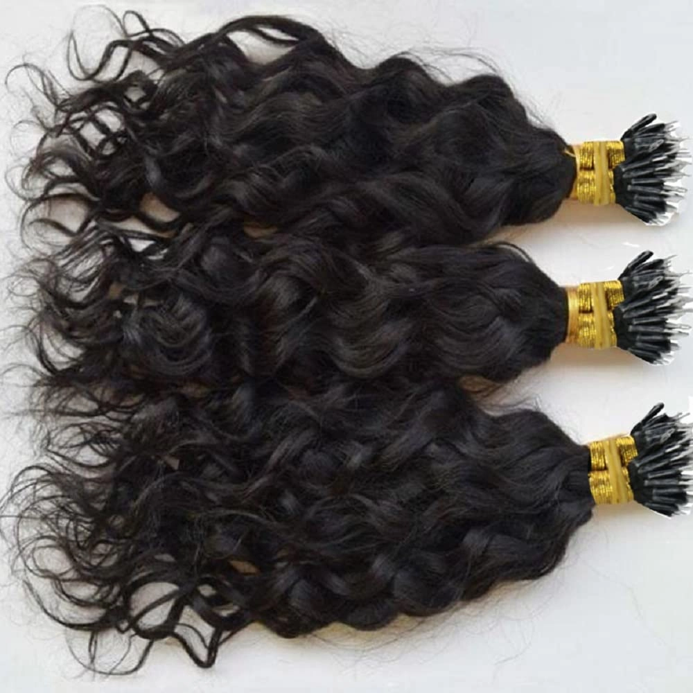 Nano Ring Real Human Hair Extensions Brazilian Loose Wave 100% Remy Hair Nano Bead Hair Extensions for Women (24inch 100strand, Natural black)