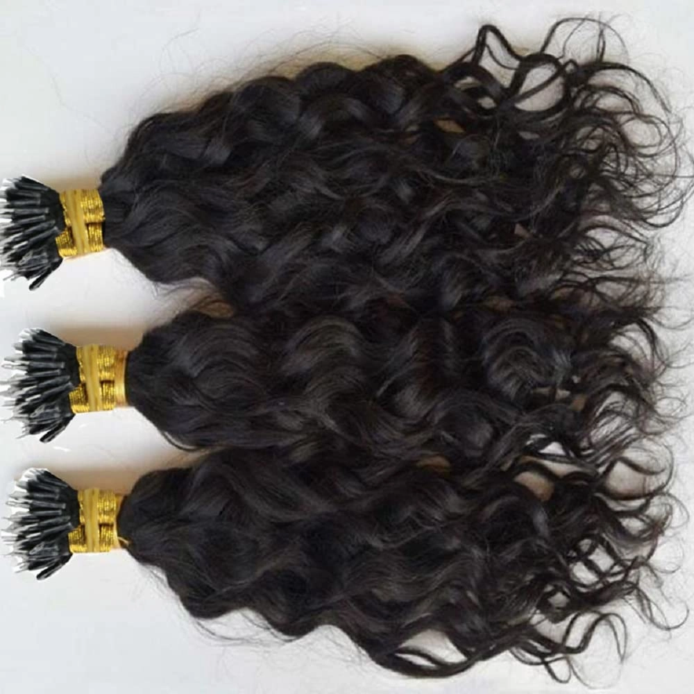 Nano Ring Real Human Hair Extensions Brazilian Loose Wave 100% Remy Hair Nano Bead Hair Extensions for Women (24inch 100strand, Natural black)