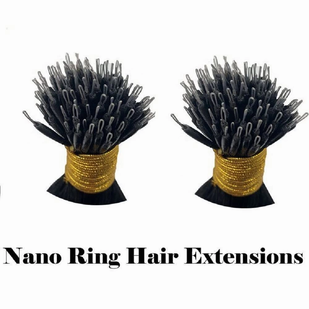Nano Ring Real Human Hair Extensions Brazilian Loose Wave 100% Remy Hair Nano Bead Hair Extensions for Women (24inch 100strand, Natural black)