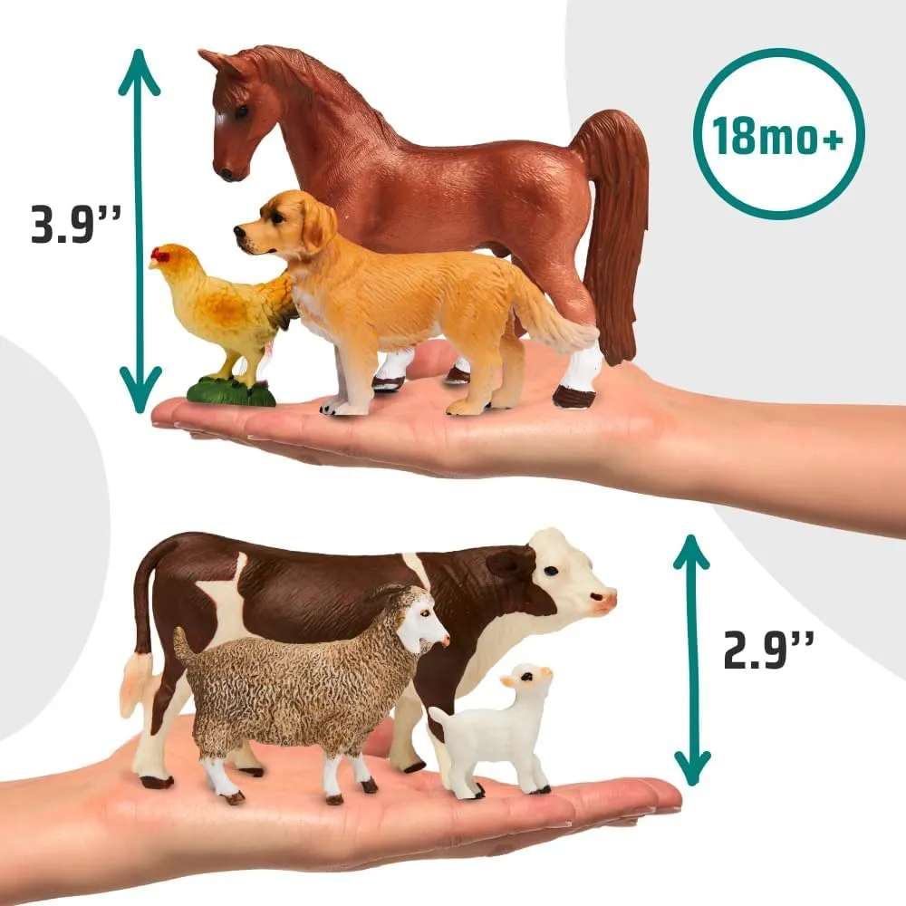 Narratoys Farm Animal Figures for Toddlers with Book & Audio - 6 Realistic Plastic Farm Toys Set with Horse, Cow, Dog, Goat, Hen - Educational Figurines for Kids 18  Months