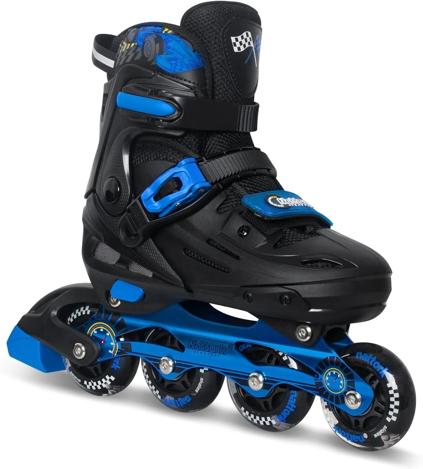 Nattork Kids Inline Skates Adjustable Light up Wheels Blades Roller for Boys Girls- TeenYouth Age 6-12 - Cool Racing Car Decorations Indoor Outdoor Birthday Gift for Son and Grandson