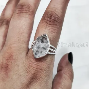 Natural Herkimer Diamond Ring, Rough Herkimer Diamond Ring, 3 Doted Band, 925 Sterling Silver, Womens Ring, Christmas, Thanksgiving, Handmade, Statement Jewelry, Raw Gemstone Jewelry (6)