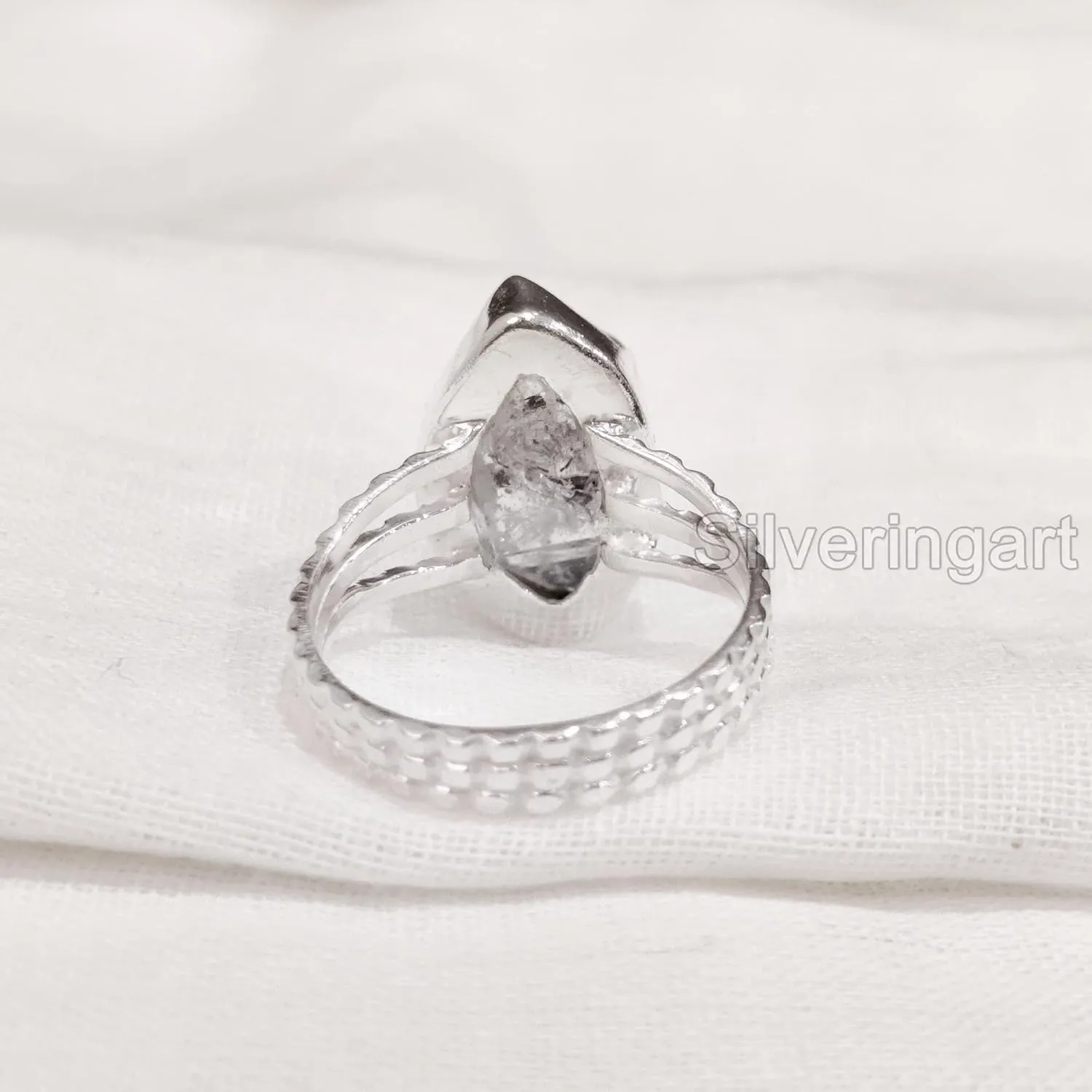 Natural Herkimer Diamond Ring, Rough Herkimer Diamond Ring, 3 Doted Band, 925 Sterling Silver, Womens Ring, Christmas, Thanksgiving, Handmade, Statement Jewelry, Raw Gemstone Jewelry (6)