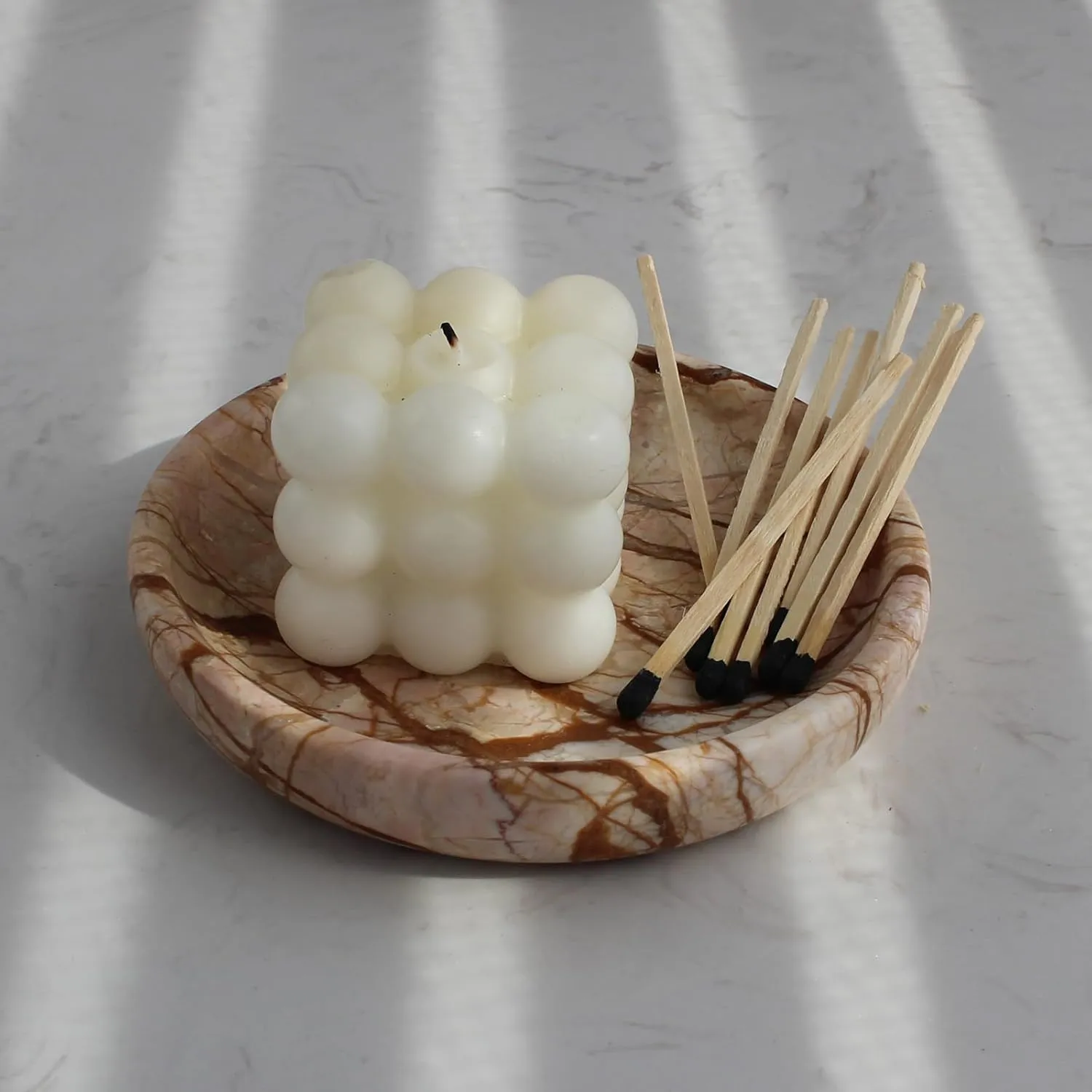 Natural Pink Marble Jewelry Dish 5.5", Trinket Dish for Ring Earring, Gift for Woman Daugther
