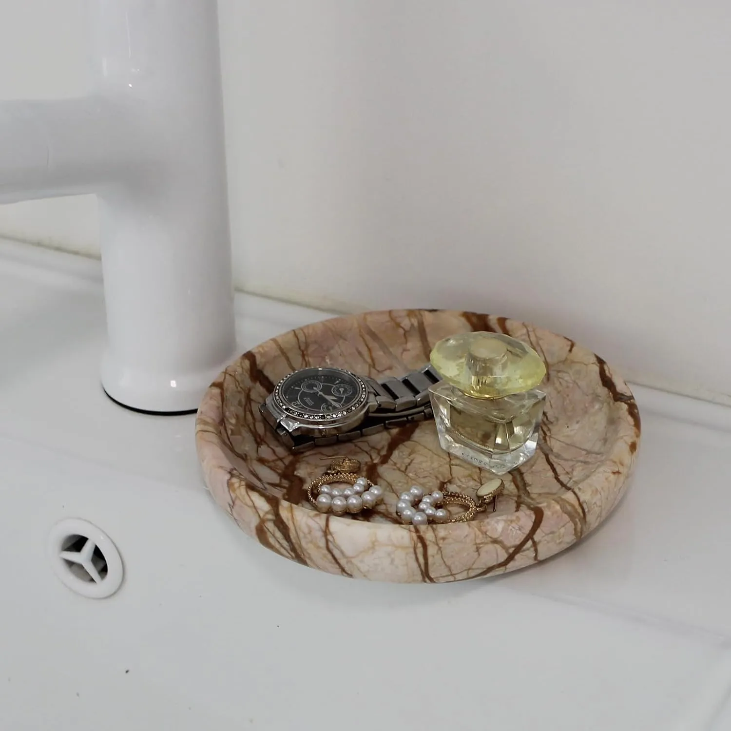 Natural Pink Marble Jewelry Dish 5.5", Trinket Dish for Ring Earring, Gift for Woman Daugther