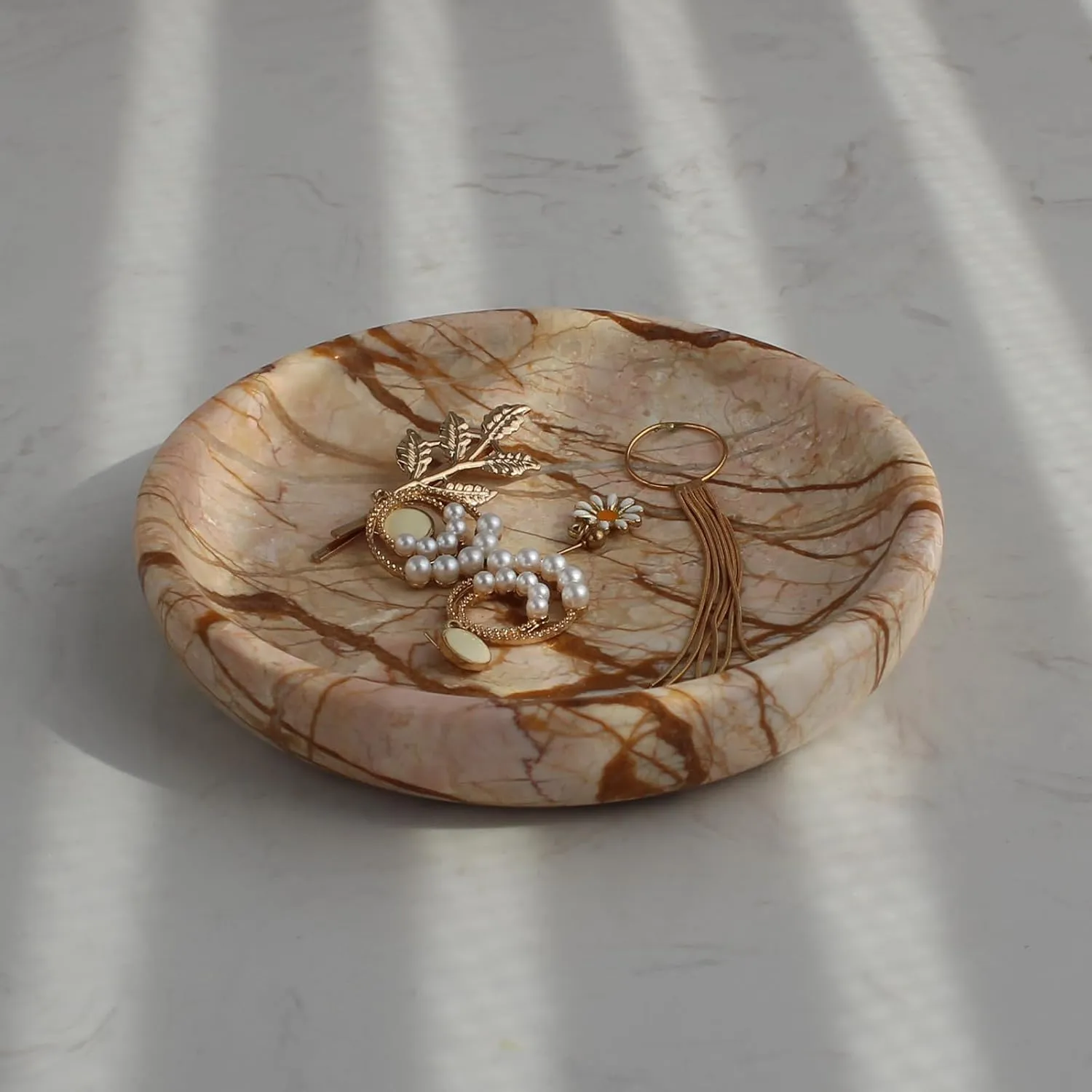 Natural Pink Marble Jewelry Dish 5.5", Trinket Dish for Ring Earring, Gift for Woman Daugther