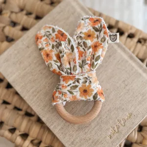 Natural wood & Bunny Ear Teething Ring - Country Garden