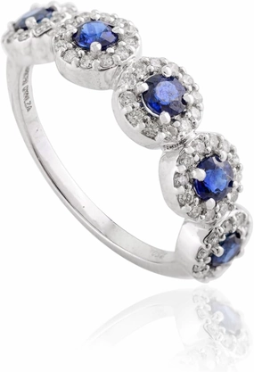 Natural Blue Sapphire with Diamond Five Stone Ring for Women in 18K White Gold, September Birthstone Jewellery Gift for Her, Birthday, Engagement, Wedding, Anniversary