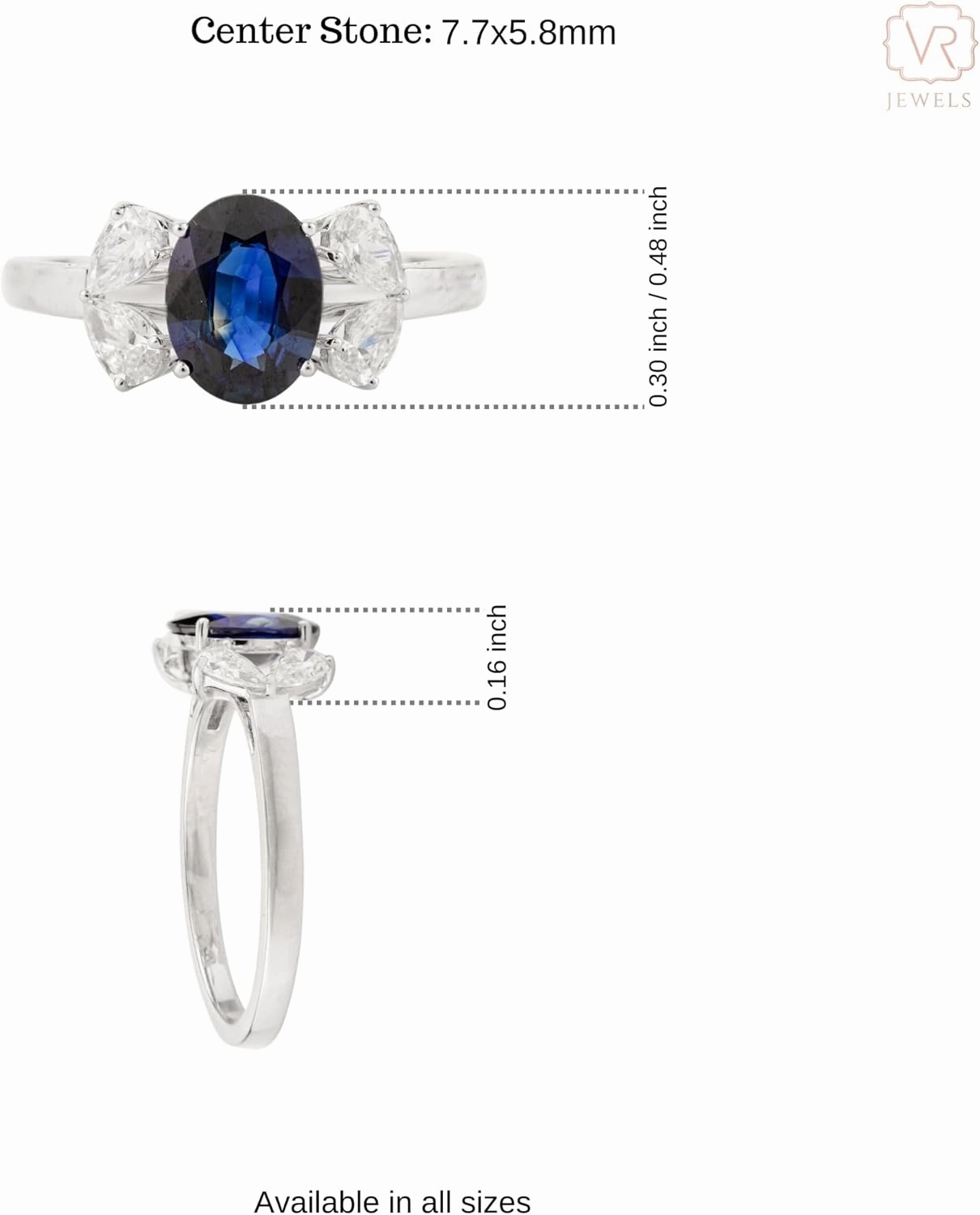 Natural Blue Sapphire with Diamond Solitaire Ring for Women in 18K White Gold, September Birthstone Jewellery Gift for Her, Birthday, Engagement, Wedding, Anniversary