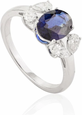 Natural Blue Sapphire with Diamond Solitaire Ring for Women in 18K White Gold, September Birthstone Jewellery Gift for Her, Birthday, Engagement, Wedding, Anniversary