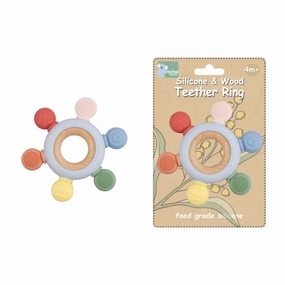 Natural Comfort Blue Silicone & Wooden Teether Ring