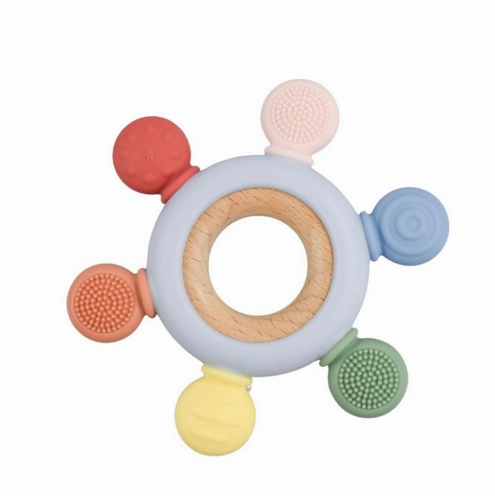 Natural Comfort Blue Silicone & Wooden Teether Ring