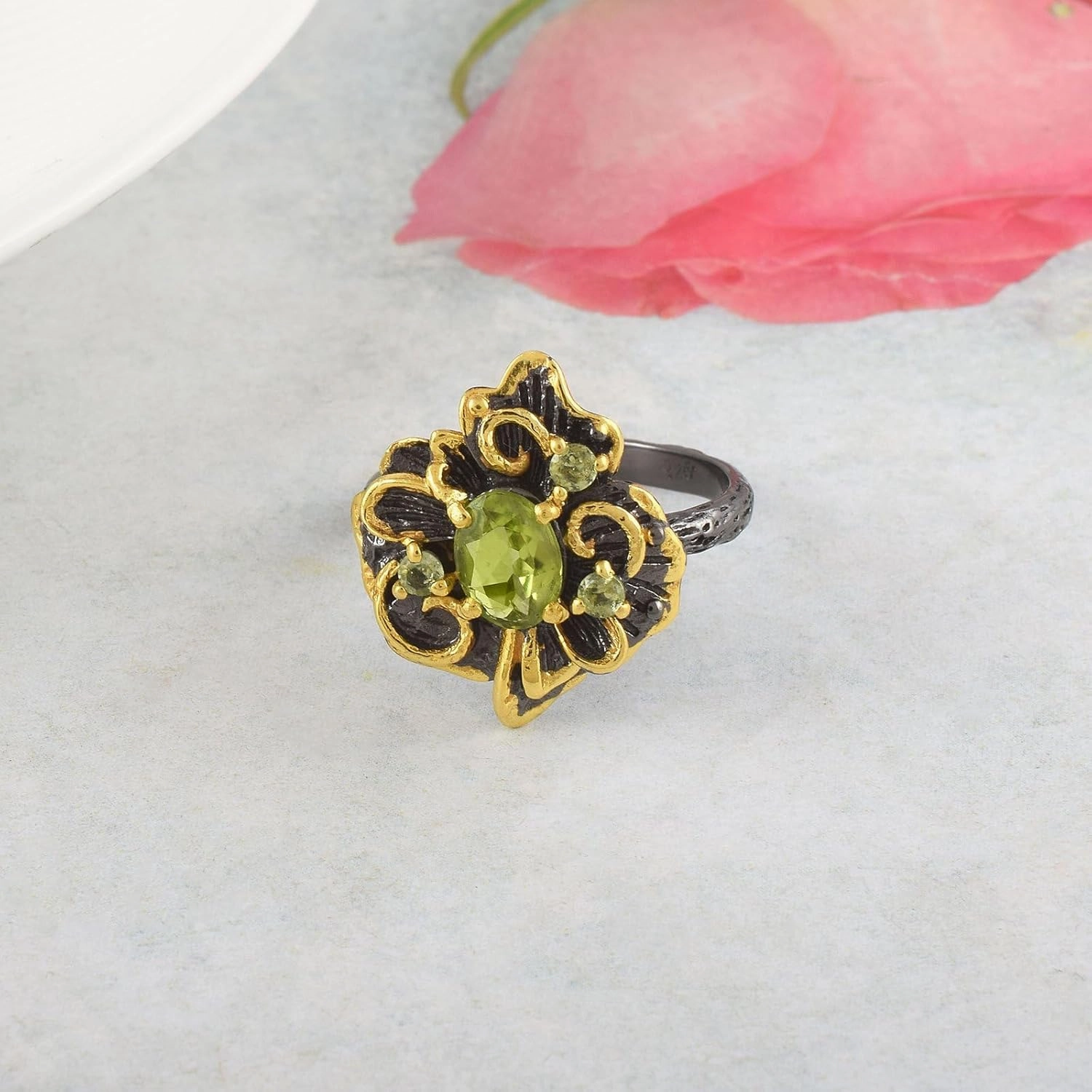 Natural Gemstone 925 Sterling Silver Black Rhodium Gold Plated Prong Setting Cocktail Ring Handmade Jewelry For Women SC_006