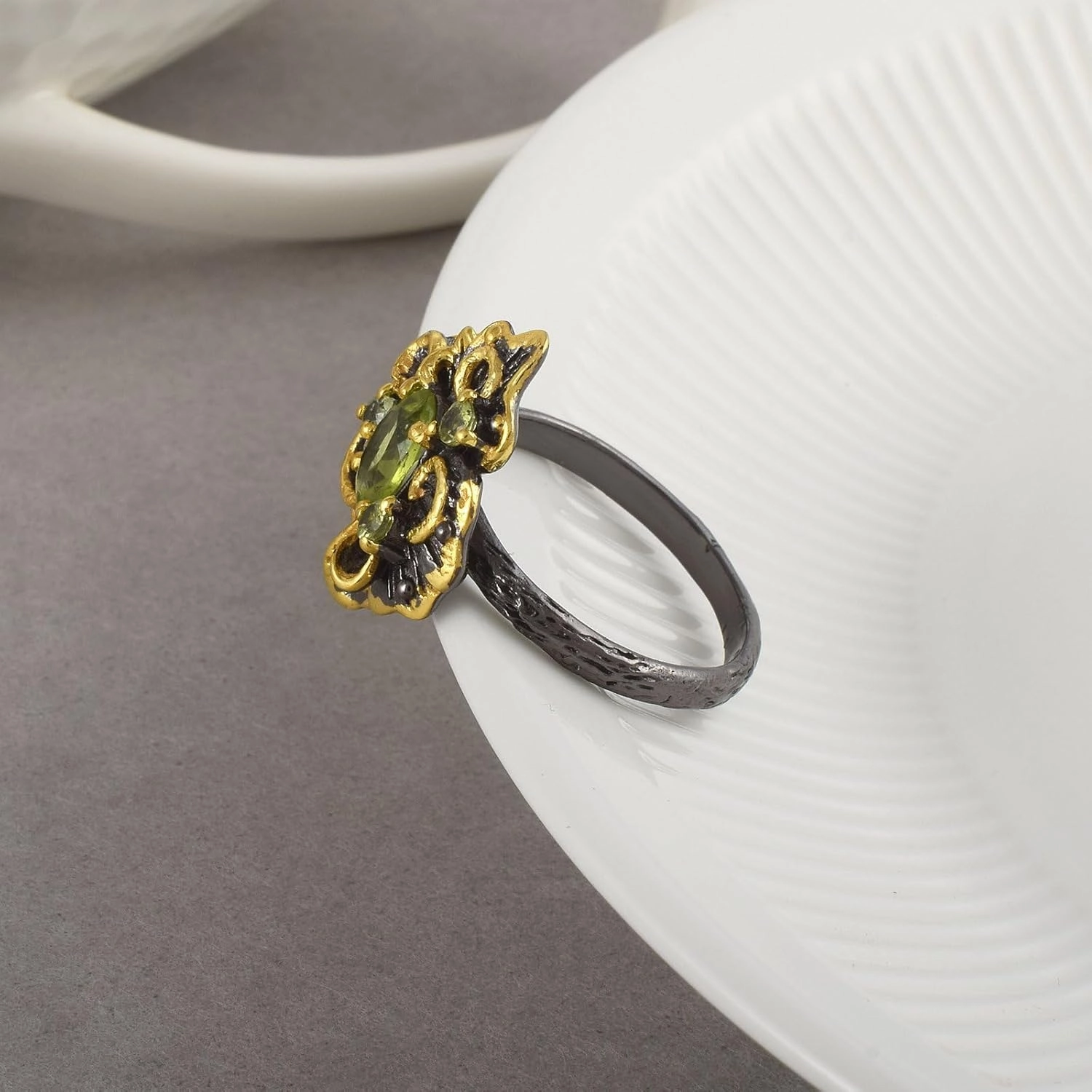 Natural Gemstone 925 Sterling Silver Black Rhodium Gold Plated Prong Setting Cocktail Ring Handmade Jewelry For Women SC_006