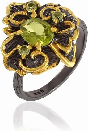 Natural Gemstone 925 Sterling Silver Black Rhodium Gold Plated Prong Setting Cocktail Ring Handmade Jewelry For Women SC_006