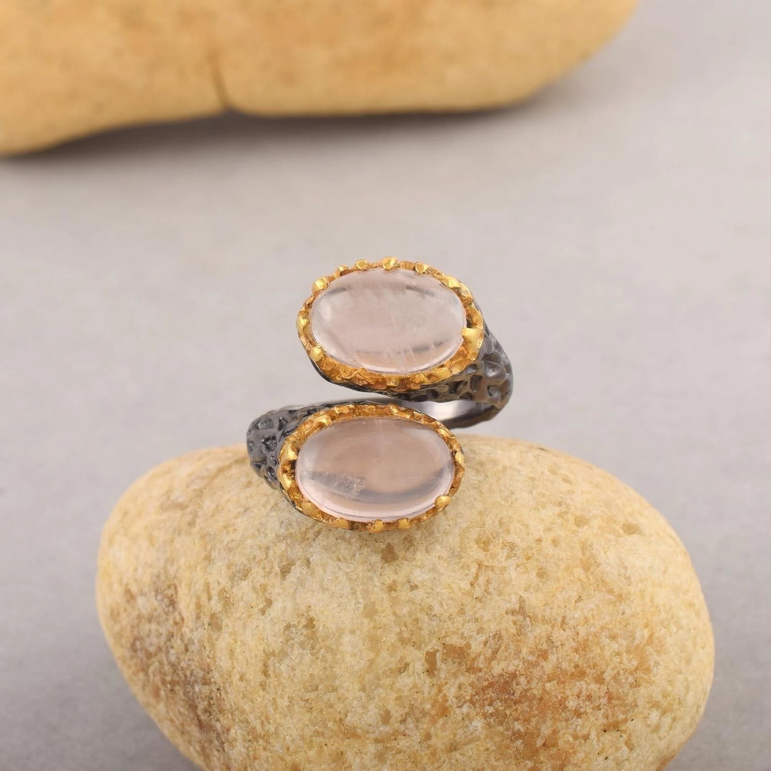Natural Multi Gemstone 925 Sterling Silver Black Rhodium Gold Plated Prong Setting Toi et Moi Ring Artisan Handcrafted Designer collection SC_002
