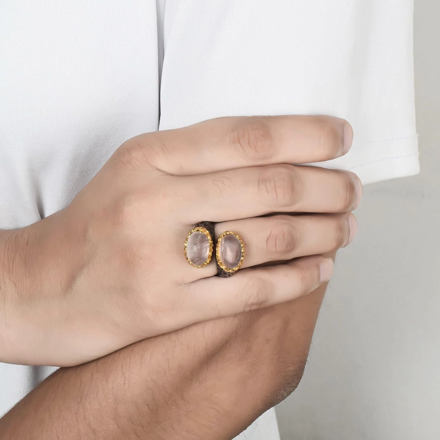 Natural Multi Gemstone 925 Sterling Silver Black Rhodium Gold Plated Prong Setting Toi et Moi Ring Artisan Handcrafted Designer collection SC_002