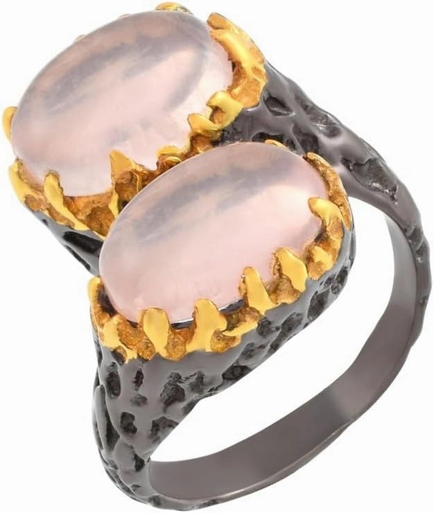 Natural Multi Gemstone 925 Sterling Silver Black Rhodium Gold Plated Prong Setting Toi et Moi Ring Artisan Handcrafted Designer collection SC_002