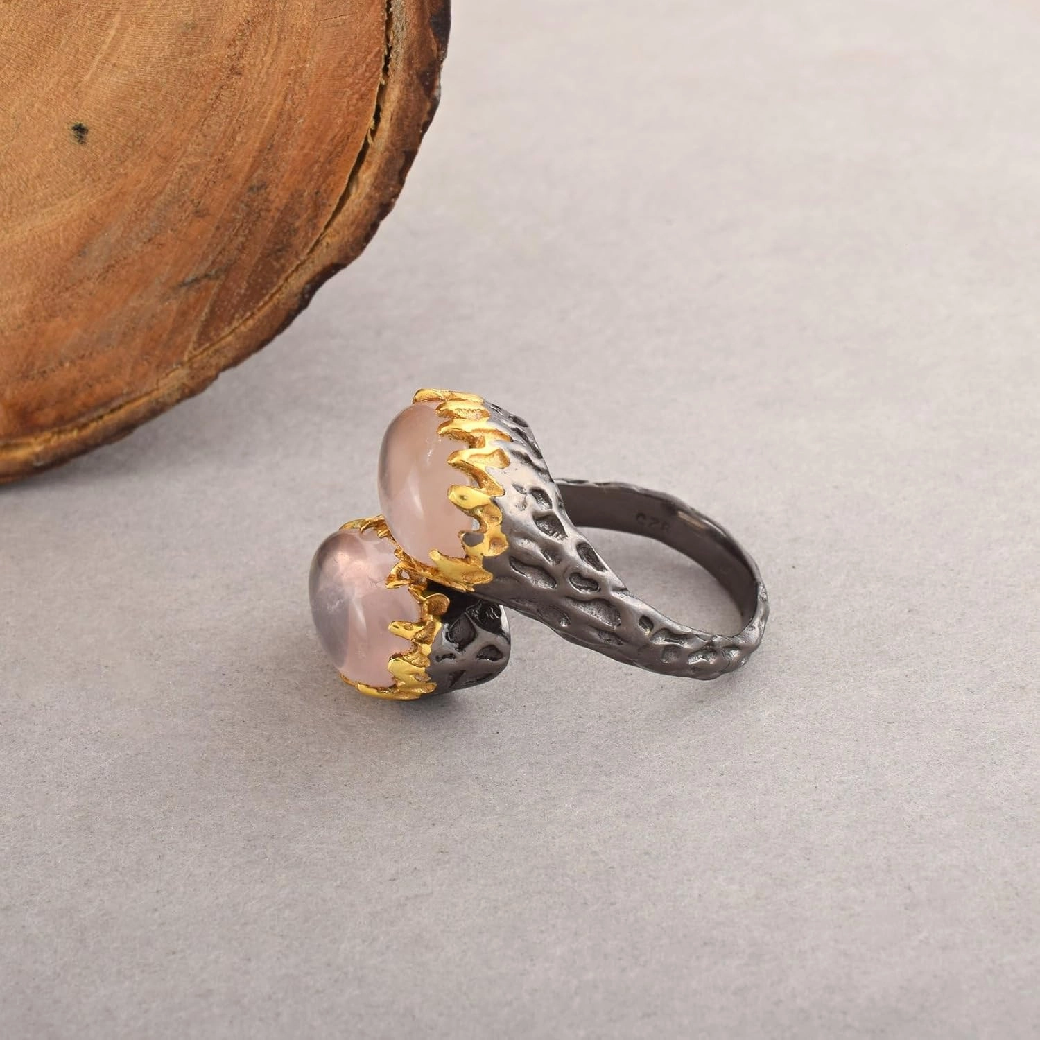 Natural Multi Gemstone 925 Sterling Silver Black Rhodium Gold Plated Prong Setting Toi et Moi Ring Artisan Handcrafted Designer collection SC_002
