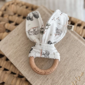 Natural wood & Bunny Ear Teething Ring - Wilderness