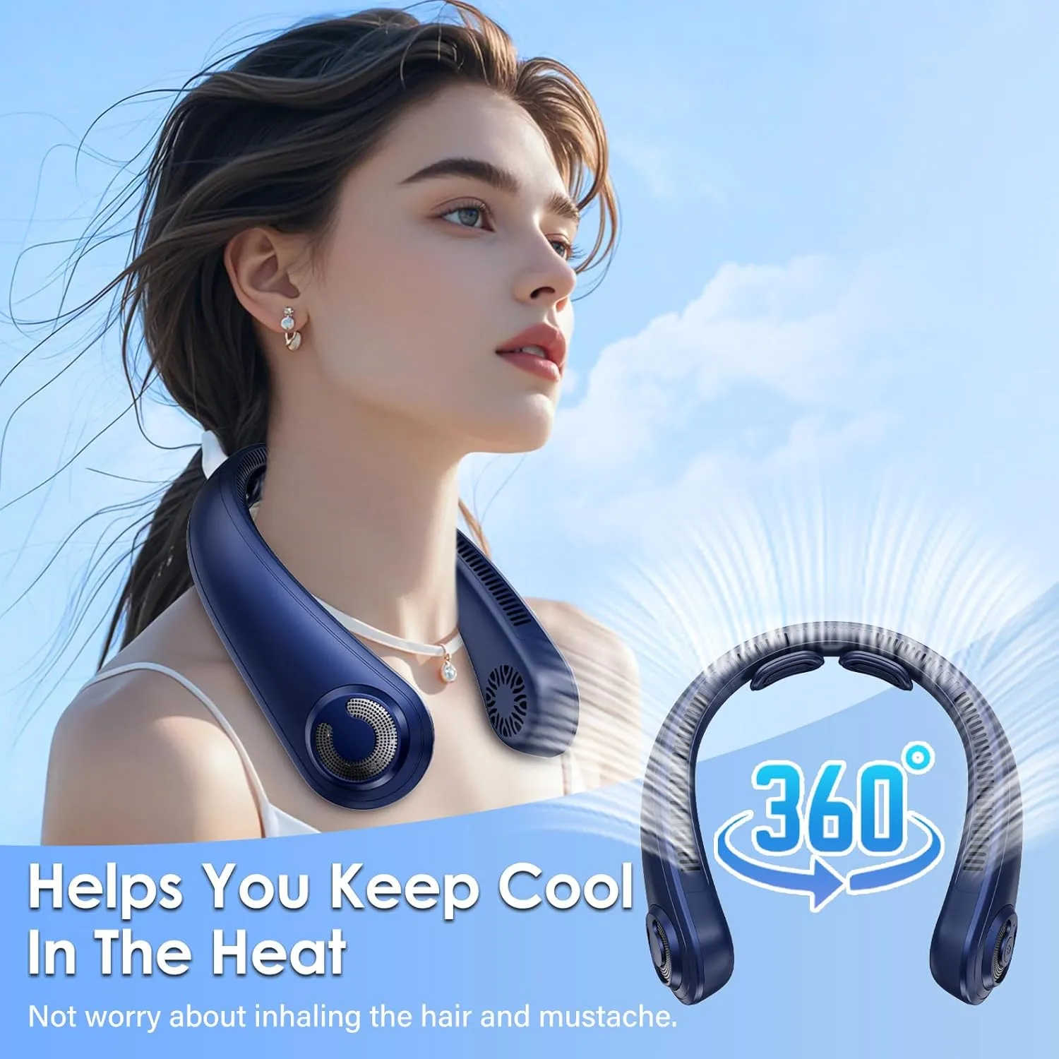 Neck Fans that Blow Cold Air - Portable Rechargeable Personal Cooling Wearable Neck Fan With 5 Speeds, Neck Support, USB Bladeless Lightweight Fan for Hot Flashes, Disneyland, Travel, Women, Men