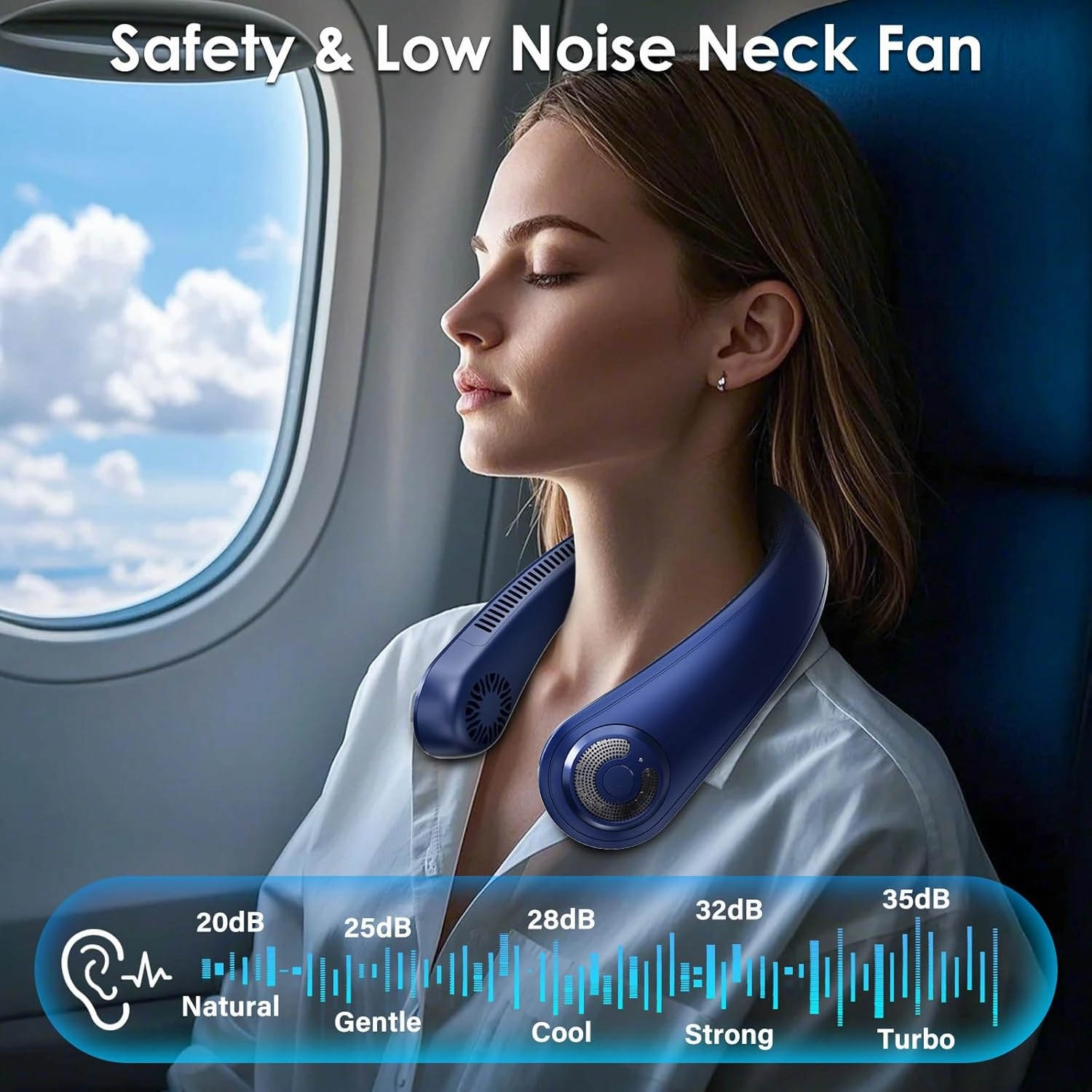 Neck Fans that Blow Cold Air - Portable Rechargeable Personal Cooling Wearable Neck Fan With 5 Speeds, Neck Support, USB Bladeless Lightweight Fan for Hot Flashes, Disneyland, Travel, Women, Men