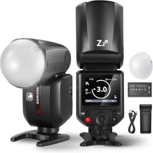 NEEWER Z2-S 2.4G TTL Round Head Flash Speedlite Compatible with Sony Cameras, 76Ws 1/8000s HSS with Diffuser, 2 Modeling Lamps, Upgraded UI, TTL/M Toggle Key, 3000mAh Battery, 600 Full Power Flash