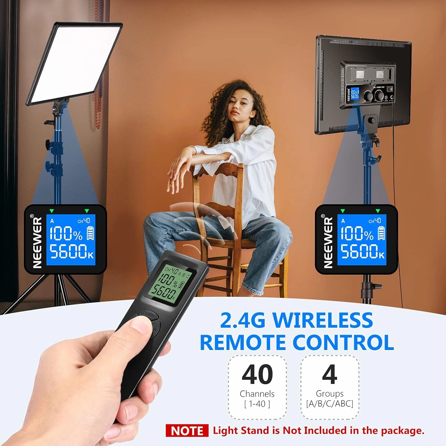 Neewer NL288 LED Video Light with 2.4G Remote, 45W 4800Lux 3200K-5600K CRI 97  Dimmable Bi-Color 18" Soft Light Panel for Photography YouTube Live Stream Game Zoom Meeting(Battery Not Included)