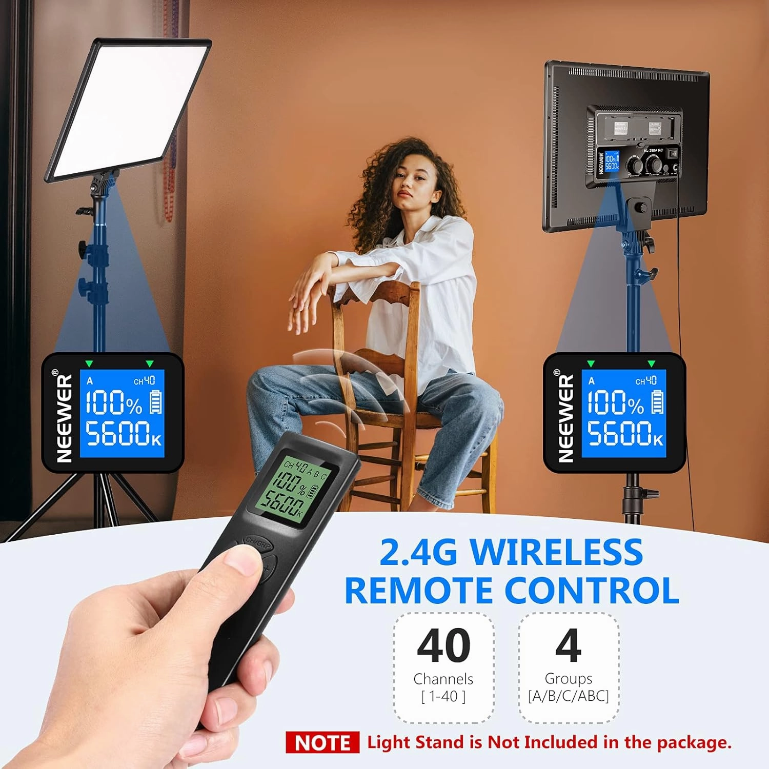 Neewer NL288 LED Video Light with 2.4G Remote, 45W 4800Lux 3200K-5600K CRI 97  Dimmable Bi-Color 18" Soft Light Panel for Photography YouTube Live Stream Game Zoom Meeting(Battery Not Included)