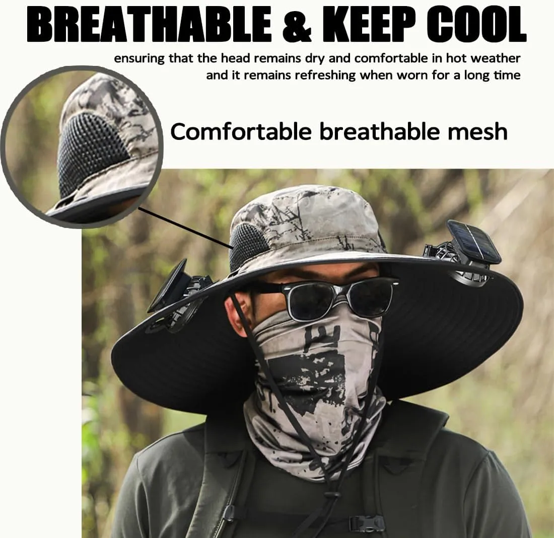 New Colitt Fishing Hat with Built in Fan for Men Women, Wide Brim Solar Fan Hat Outdoor Fishing, UPF 50  Powered Fan Hat