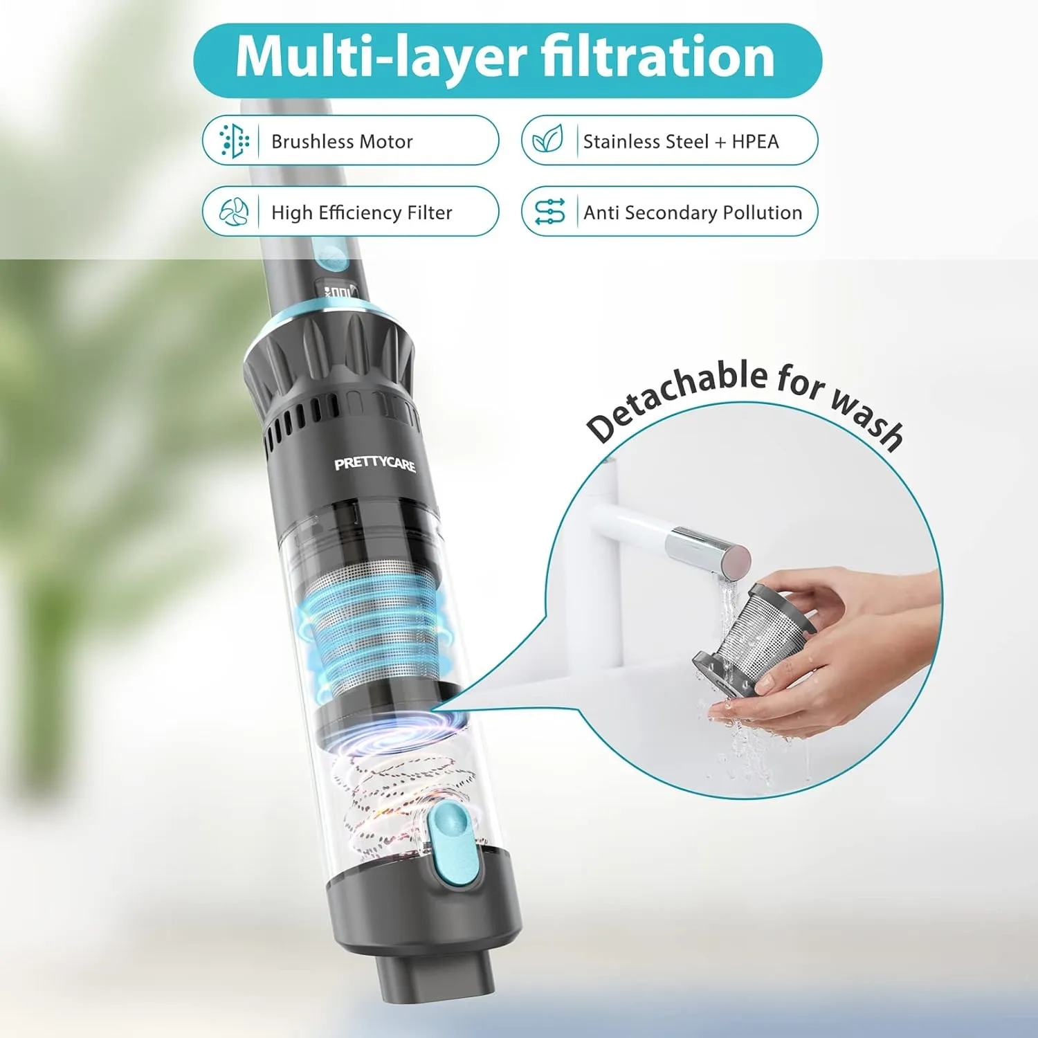NEW PRETTYCARE 18Kpa Handheld Vacuum Cordless, Powerful Suction Home/Auto Vacuum Cleaner with LED Display, Charging Dock, 1.3 lbs Lightweight Mini Car Vacuum Cordless Rechargeable for Car, Home, Pet Hair