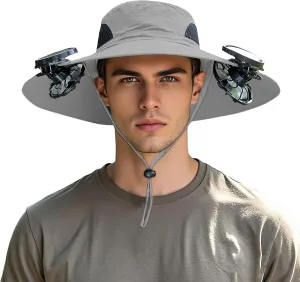 New Ultralight Solar Fan Sun Hat for Women & Men UPF 50  Sun with 2 Solar Fans Hats Camping Cool Wide Brim Bucket Hat