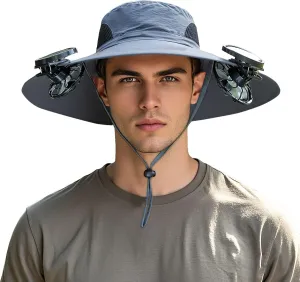 New Ultralight Solar Fan Sun Hat for Women & Men UPF 50  Sun with 2 Solar Fans Hats Camping Cool Wide Brim Bucket Hat