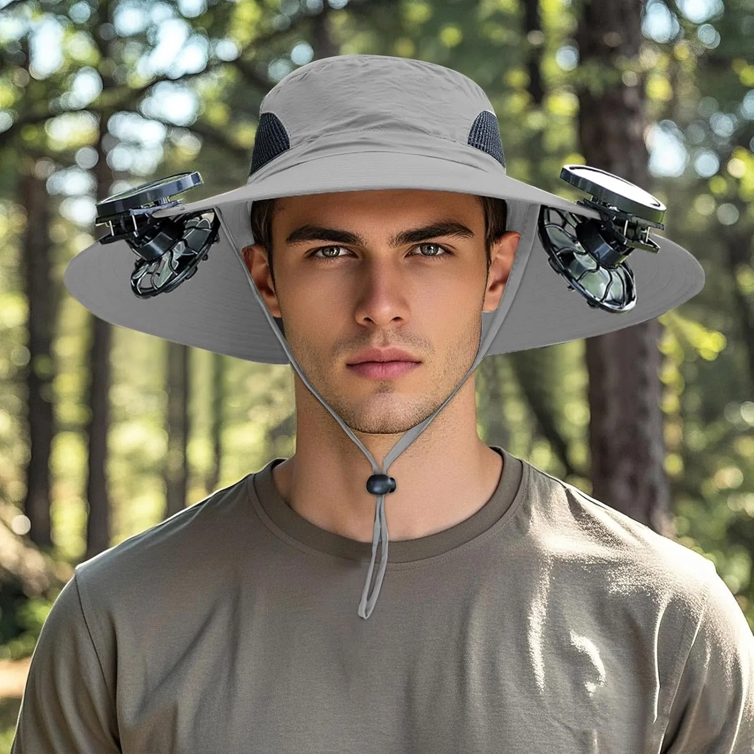 New Ultralight Solar Fan Sun Hat for Women & Men UPF 50  Sun with 2 Solar Fans Hats Camping Cool Wide Brim Bucket Hat