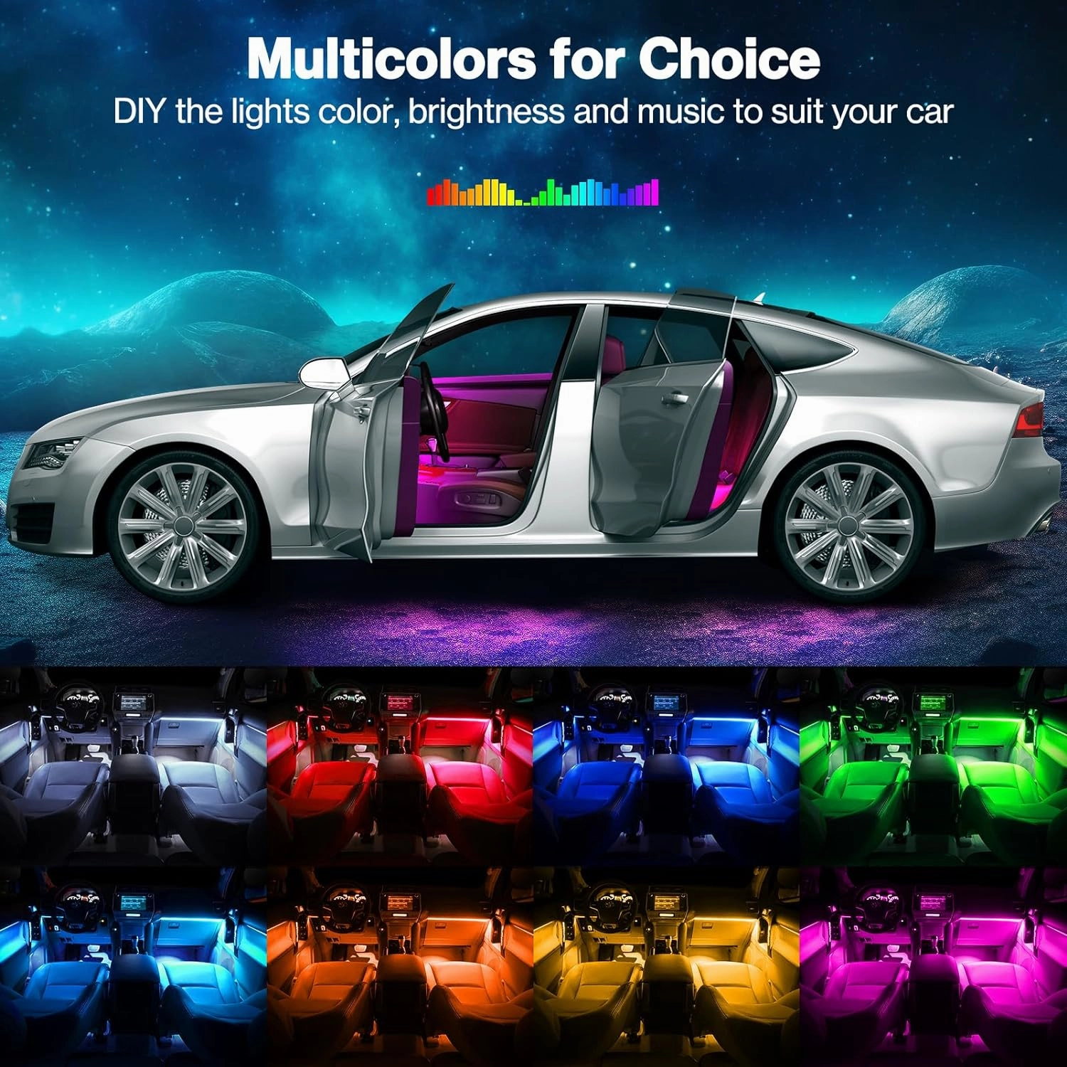 NEW Bawoo Interior Car Lights, Car LED Strip Light Waterproof 48 LED Lights for Car with APP Control, RGB Music Sync Under Dash Car Light with Car Charger, DC (Large/APP & Box Control)