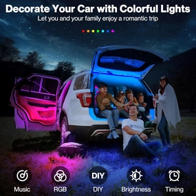 NEW Bawoo Interior Car Lights, Car LED Strip Light Waterproof 48 LED Lights for Car with APP Control, RGB Music Sync Under Dash Car Light with Car Charger, DC (Large/APP & Box Control)