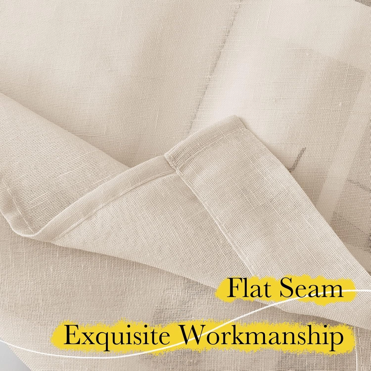 NICETOWN Semi Sheer Beige Curtains 84 inches Long, Rod Pocket & Back Tab Open Linen Blend Vertical Window Drapes Privacy with Light Filter for Living Room/Farmhouse, W52 x L84, 2 Panels
