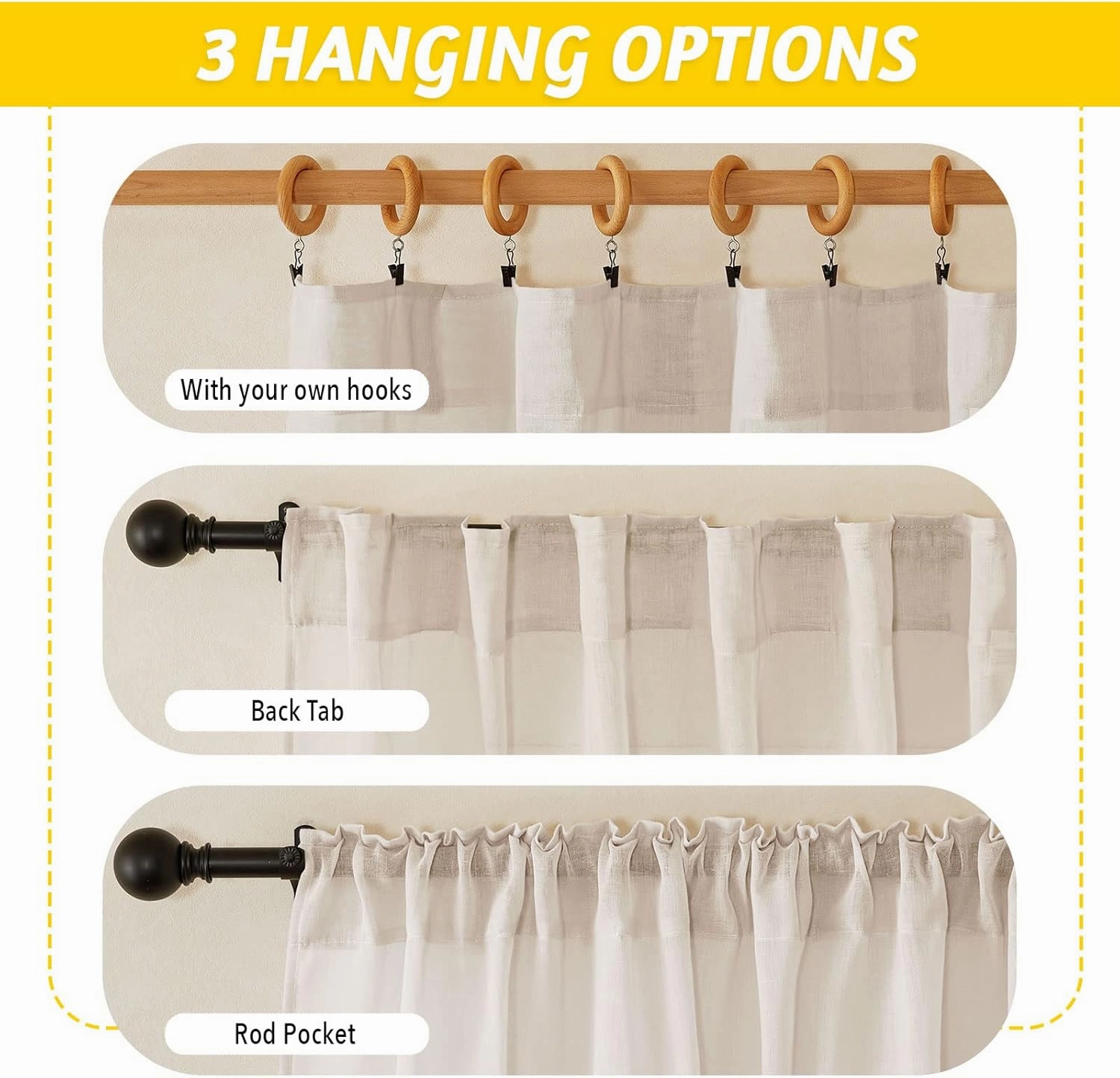 NICETOWN Semi Sheer Beige Curtains 84 inches Long, Rod Pocket & Back Tab Open Linen Blend Vertical Window Drapes Privacy with Light Filter for Living Room/Farmhouse, W52 x L84, 2 Panels
