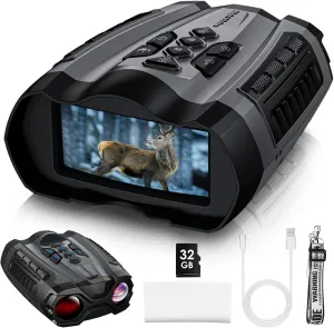 Night Vision Goggles,4000mAh Rechargeable Binoculars for Adults with 3.5" Screen and 32GB Memory Card for 36MP Photo and 4K Video,9 Gear Infrared and 10X Digital Zoom for Outdoor Enthusiasts