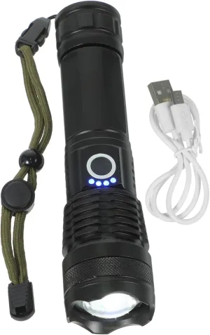 NUOBESTY 1Pc Rechargeable LED Camping Light Zoomable Spotlight Flashlight with High Lumens for Outdoor Activities Lightweight Portable Lantern for Hiking Fishing Emergency Use Black