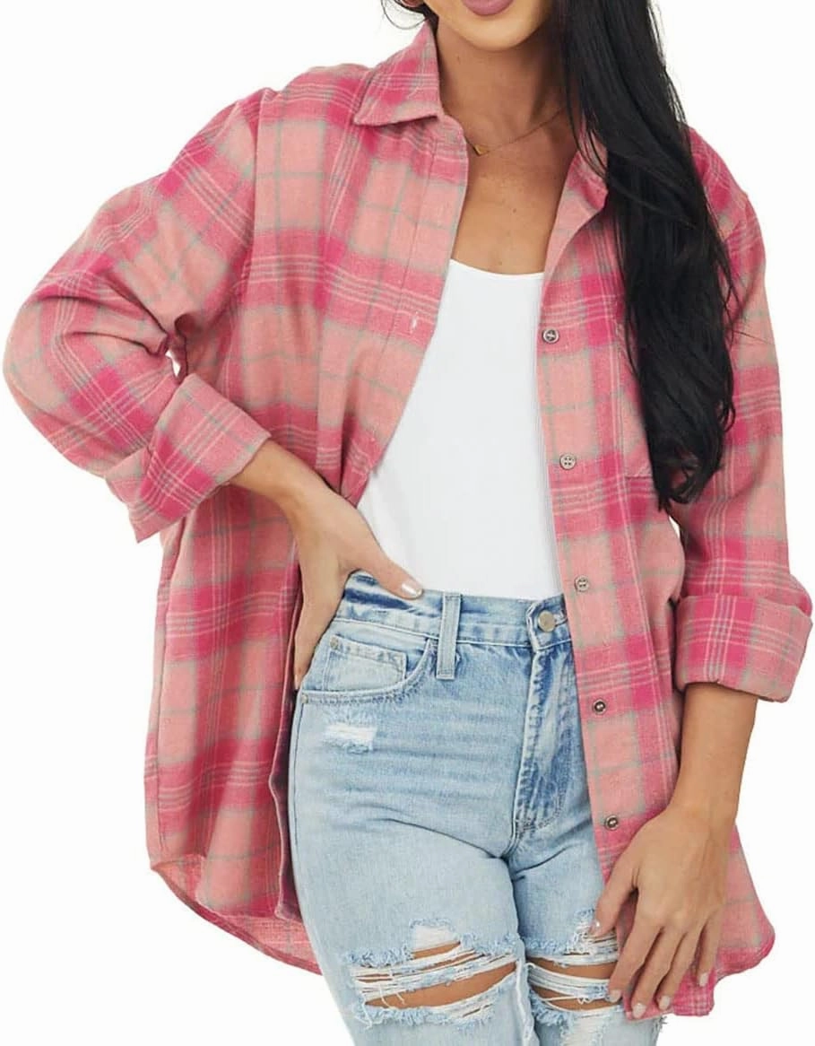 NUOREEL Women Corduroy Shirts Casual Long Sleeve Button Down Blouses Top