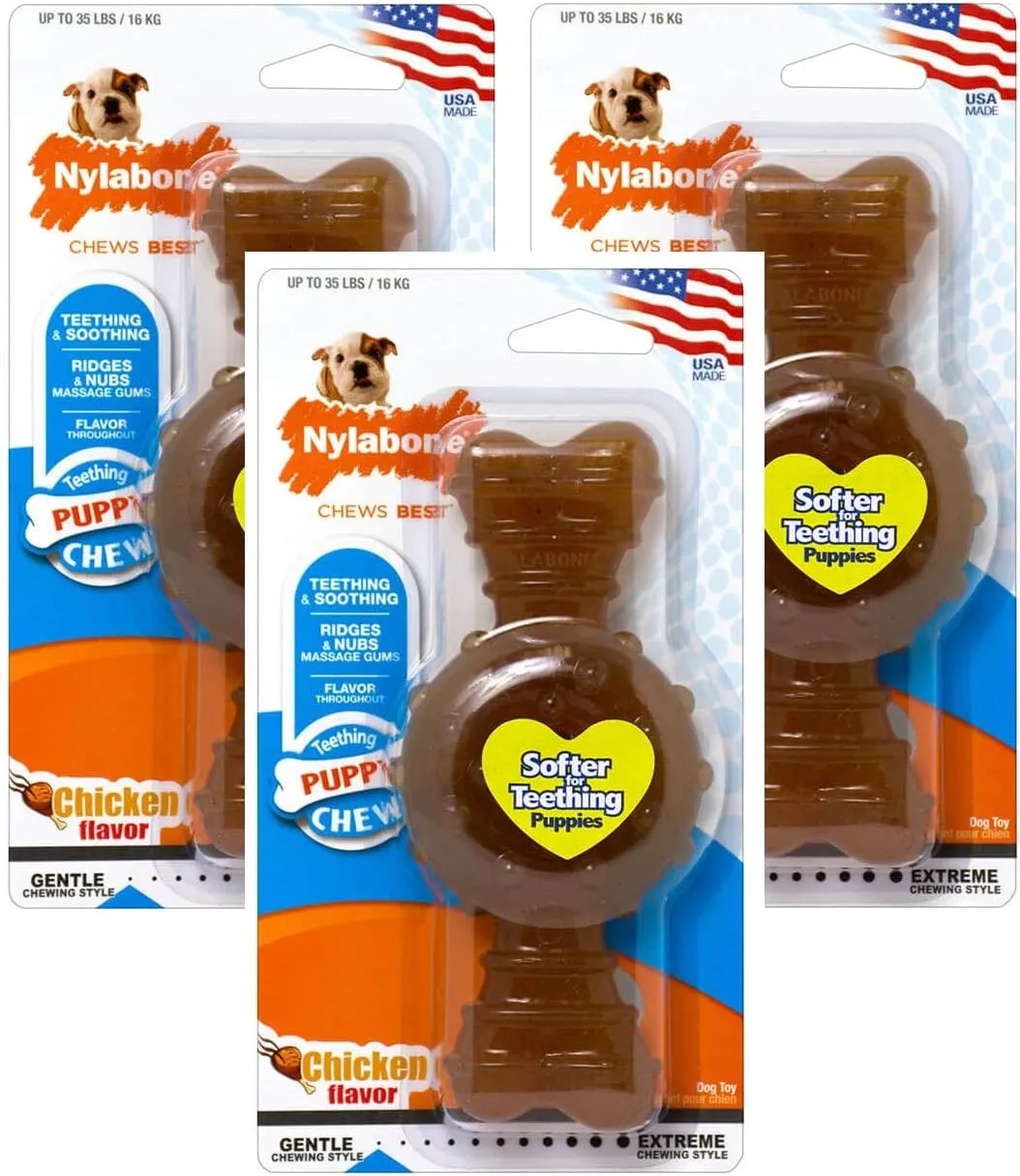 Nylabone 3 Pack of Puppy Teething Ring Bone, Chicken Flavor, Wolf Size/Up to 35 lbs.