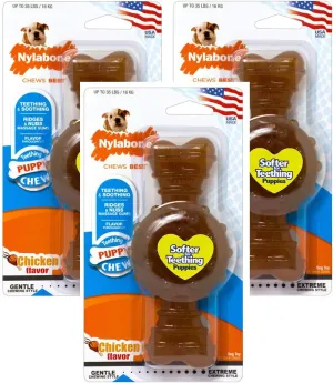 Nylabone 3 Pack of Puppy Teething Ring Bone, Chicken Flavor, Wolf Size/Up to 35 lbs.
