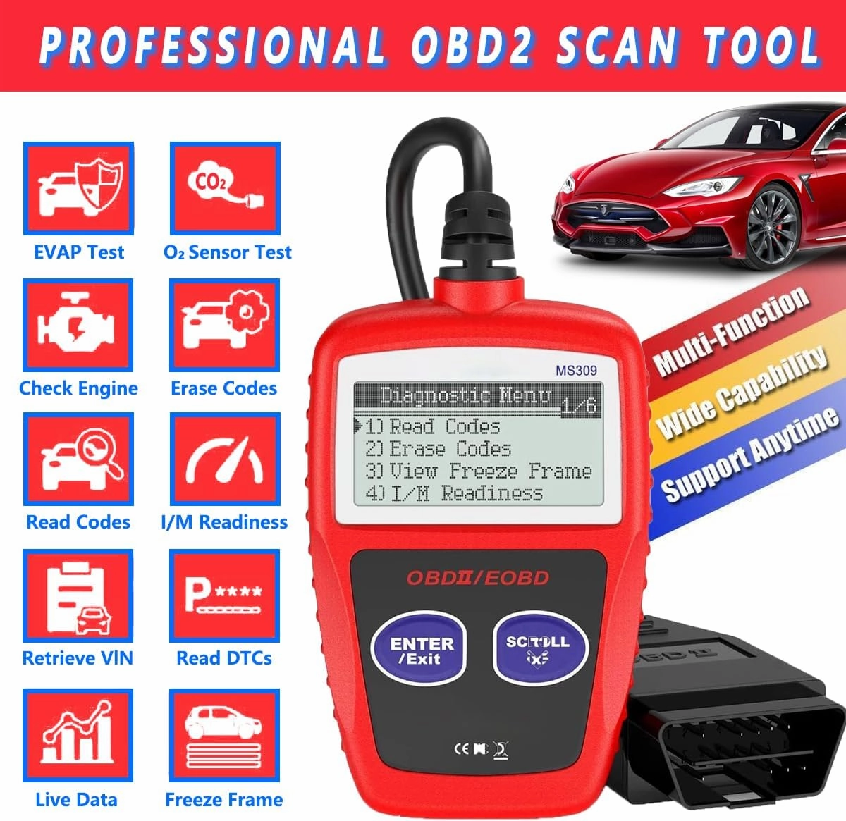OBD2 Scanner Car Code Reader MS309 Universal Car Engine Fault Code Reader, Enhanced Check Engine Fault Professional OBDII CAN Diagnostic Scan Tool for All Vehicles After 1996【2025 New Upgraded 】