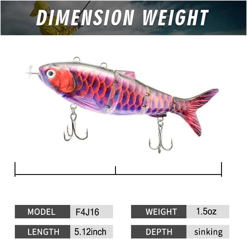 ods lure Robotic Swimming Lure USB Rechargeable LED Light 4-Segement Multi Jointed Swimbait Electric Bait Fishing Tackle
